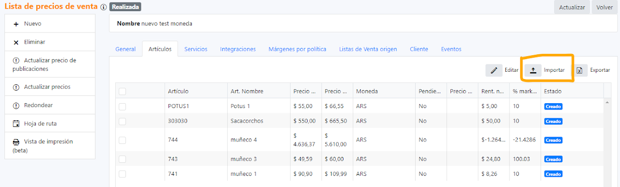 Captura de Lista precios de venta 1