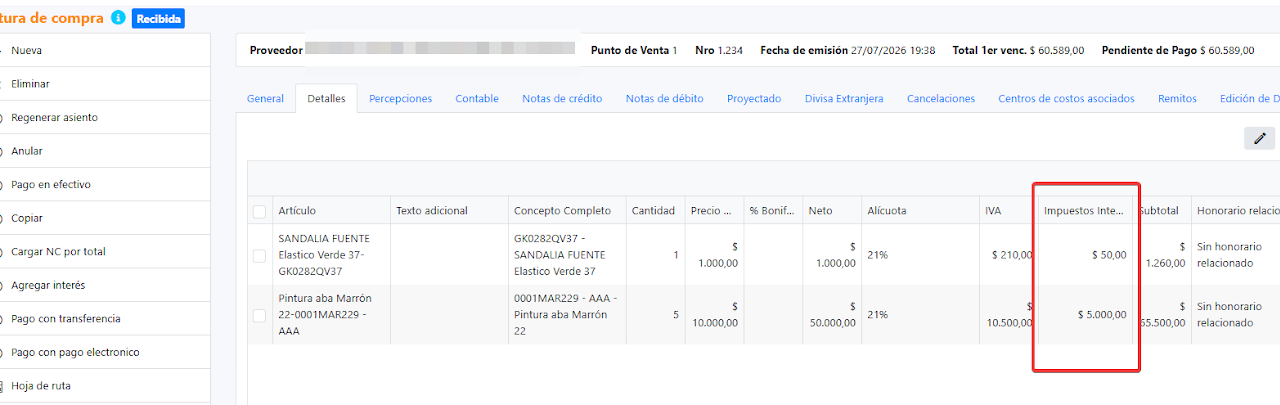 Captura de Factura de compra 3