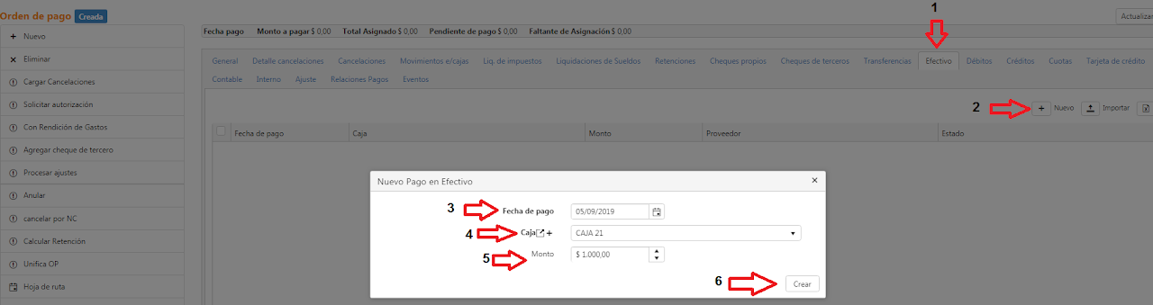 Captura de Ajustes: Pagos adelantados 2