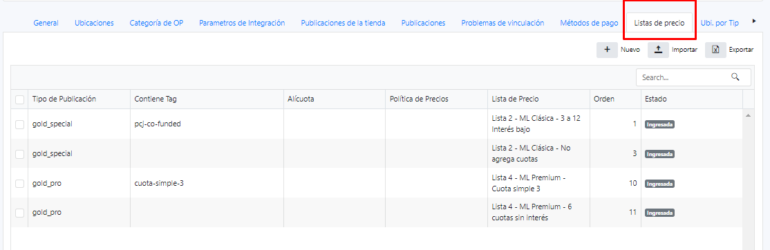 Captura de Reglarpara asignar listas de precios a las publicaciones 1