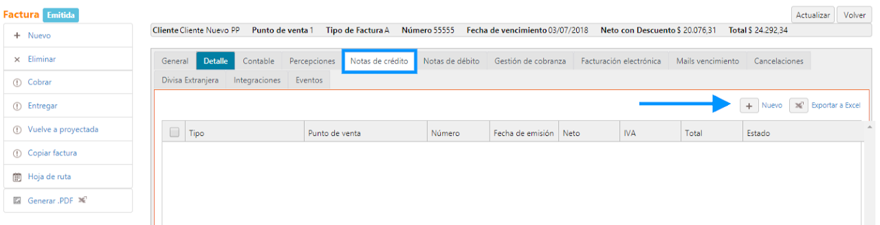Captura de Nota de crédito de Venta 1