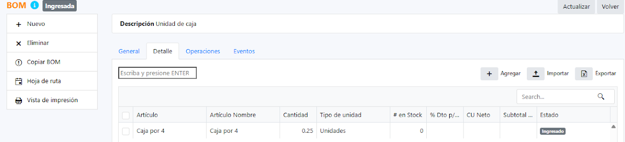 Captura de Fraccionamiento de un producto 1