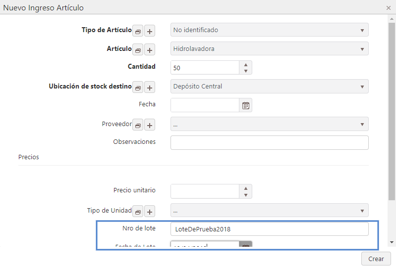 Captura de Ingreso de Artículos con Lote 4