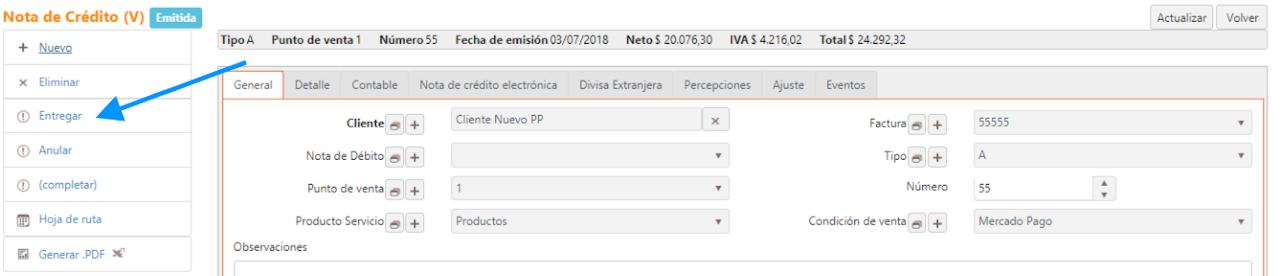 Captura de Nota de crédito de Venta 5