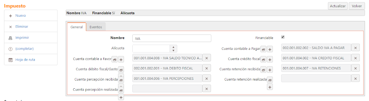 Captura de Parametrización de cuentas contables 4