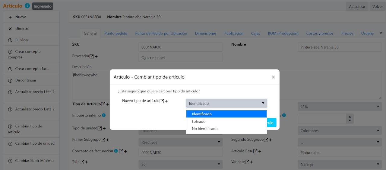 Captura de Artículos y Artículos base 2