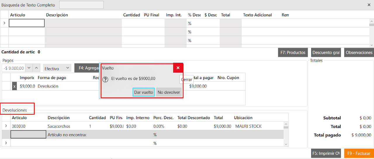Captura de Devoluciones en el POS 2