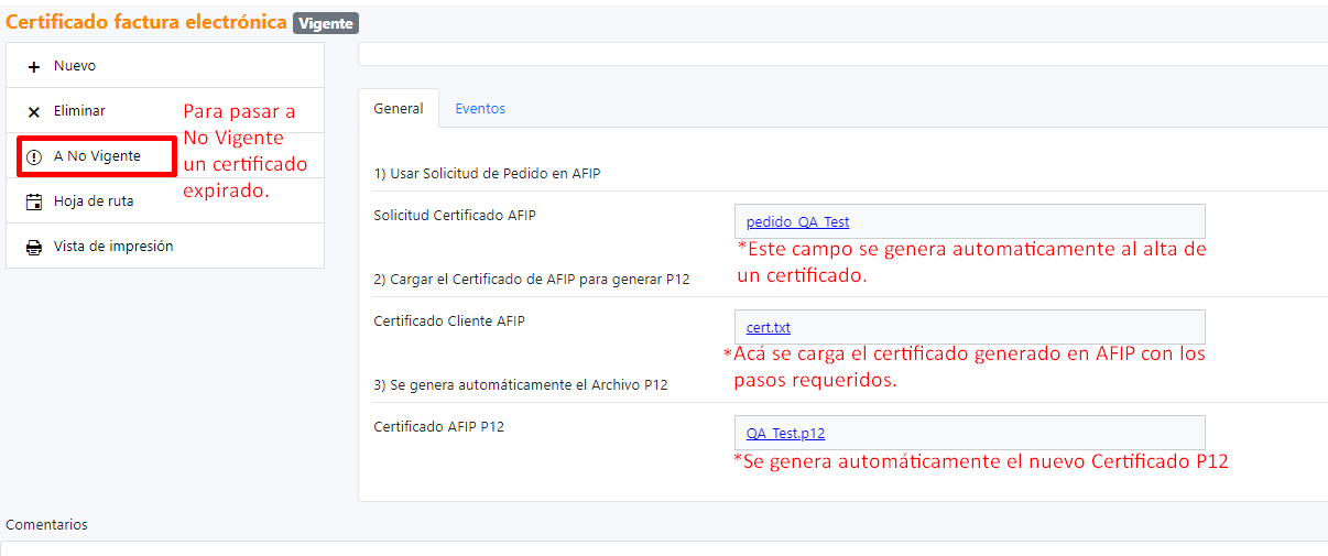 Captura de Alta factura electrónica AFIP con entidad nueva 1