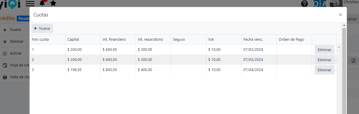 Captura de Créditos y Cuotas 2