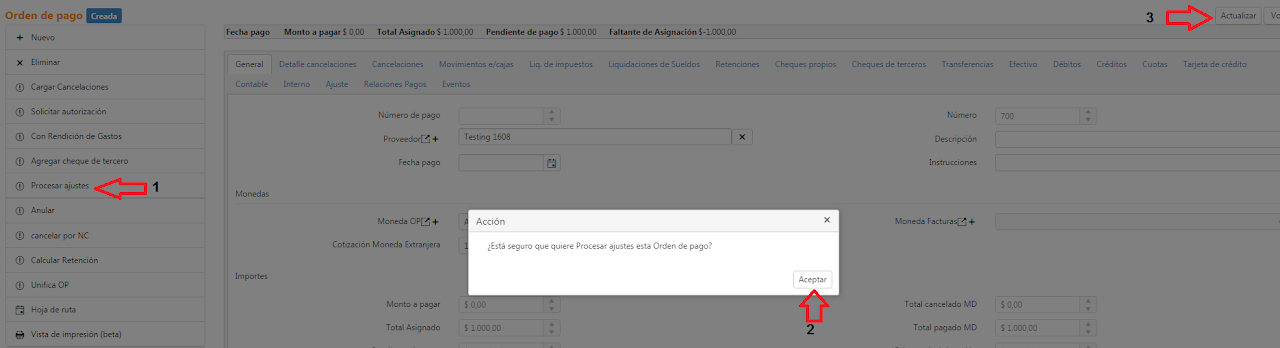 Captura de Ajustes: Pagos adelantados 3